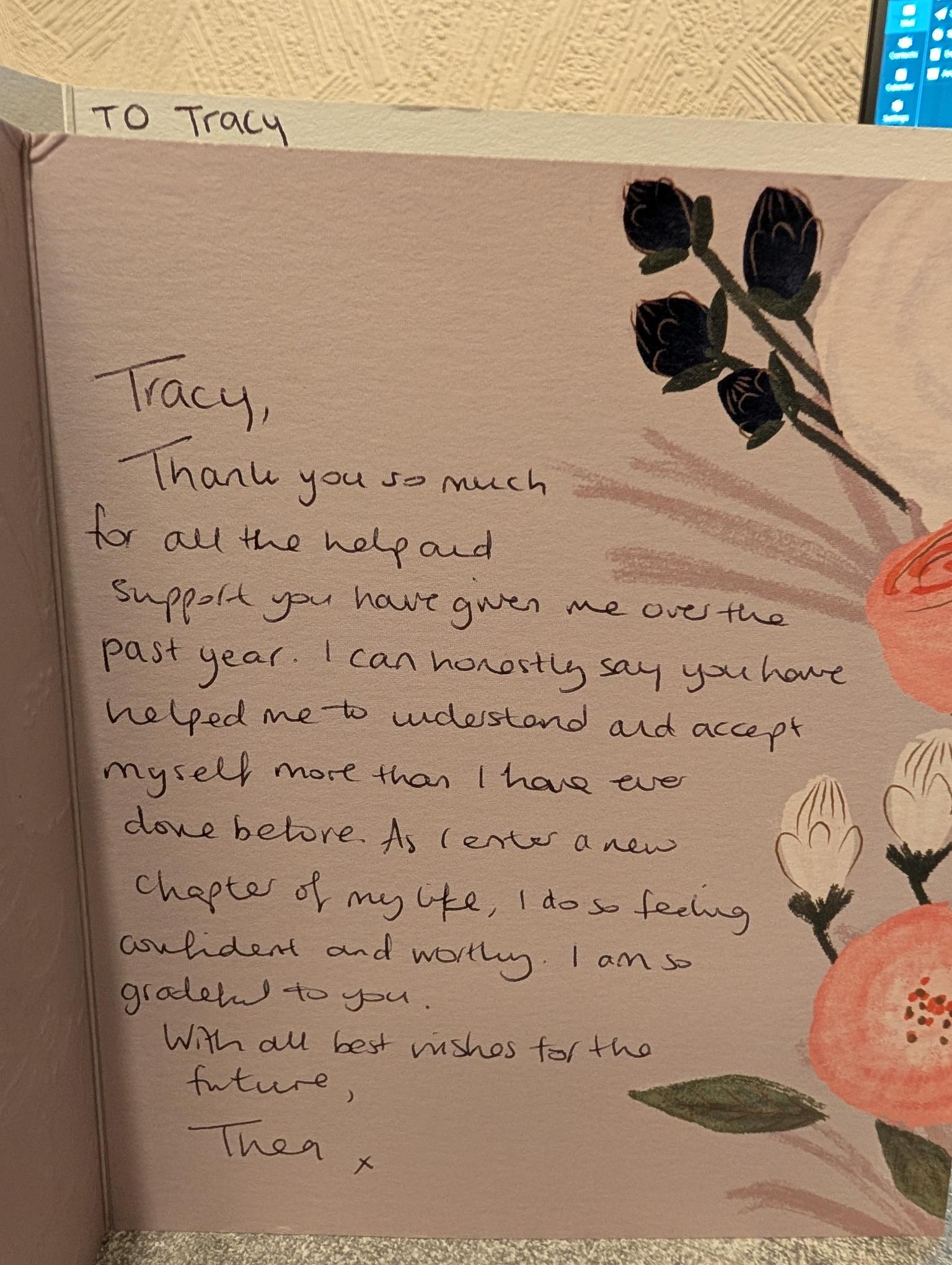 Julie's handwritten testimonial, page 1